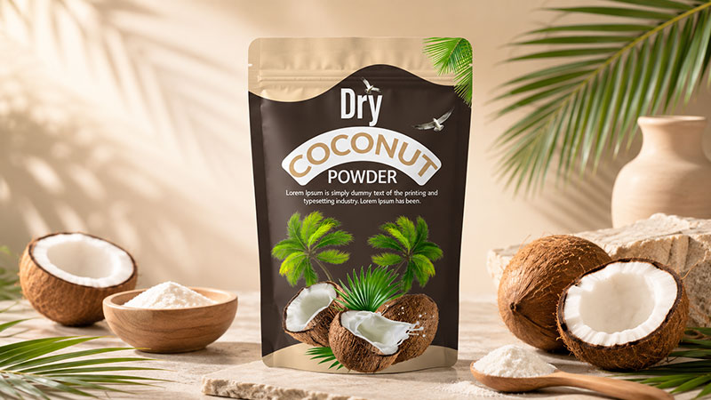 custom printed resealable pouches for organic coconut powder أكياس مطبوعة مخصصة قابلة للإغلاق لمسحوق جوز الهند العضوي