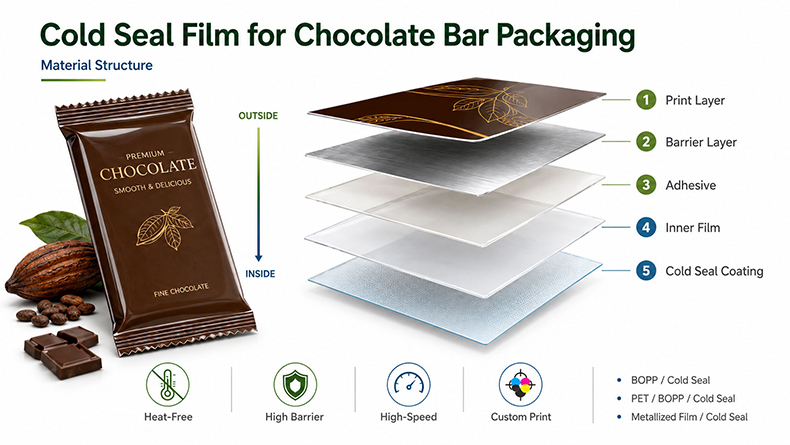 cold-seal-chocolate-bar-packaging تغليف بار الشوكولاتة بالختم البارد