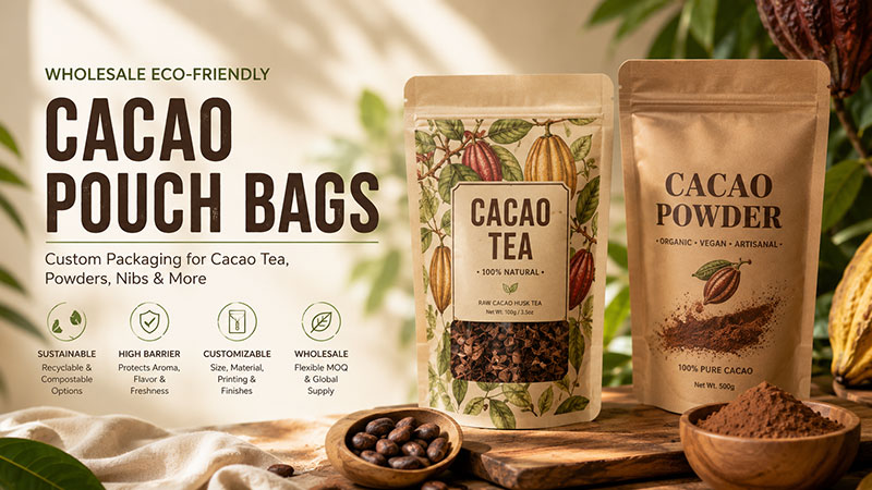 Wholesale eco-friendly premium cacao tea pouch bag كيس شاي كاكاو فاخر صديق للبيئة بسعر الجملة
