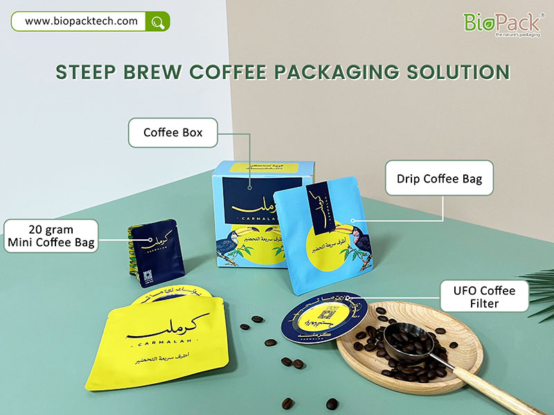 steep brew coffee packaging solution محلول تغليف القهوة المشروب الحاد