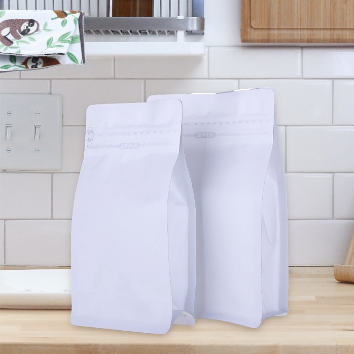 لا طباعة مسطحة السوستة الجيب 16oz Kraft غير Matte White أكياس القهوة بالجملة