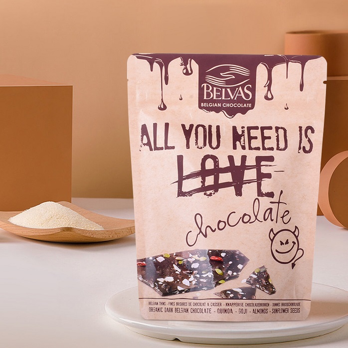 بقعة UV الانتهاء من المنزل compostable ziplock kraft paper واقف أكياس شوكولاتة رقائق الشوكولاتة