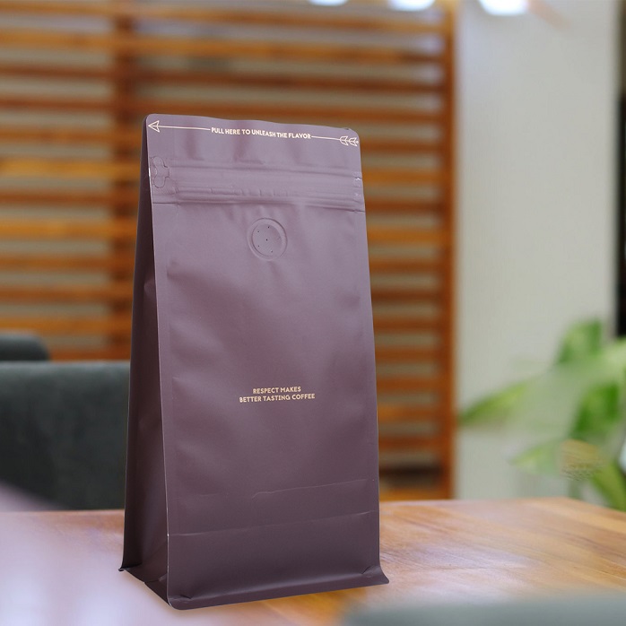 مخزون مغلفة قابلة للاستمتاع أعلى Zip 500g Brown Quad Seal Coffee Bag for Coffee Roasters