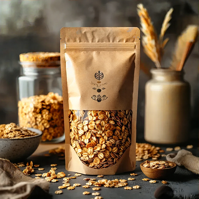 حقيبة ورقية قابلة للحرارة قابلة للحرارة مع سوستة لجرانولا