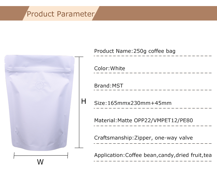 100pcs 8oz الأبيض غير اللامع حقيبة قهوة للقهوة