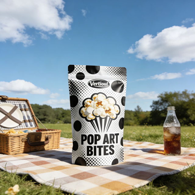 كيس الفشار ذو القاعدة الحيوية والقابل للإغلاق بسحاب