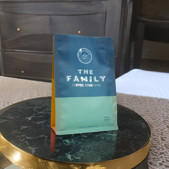 أفضل بقعة تصميم شعار الأشعة فوق البنفسجية 250 غرام الأزرق الأزرق PCR-PE BOX أكياس القهوة أسفل