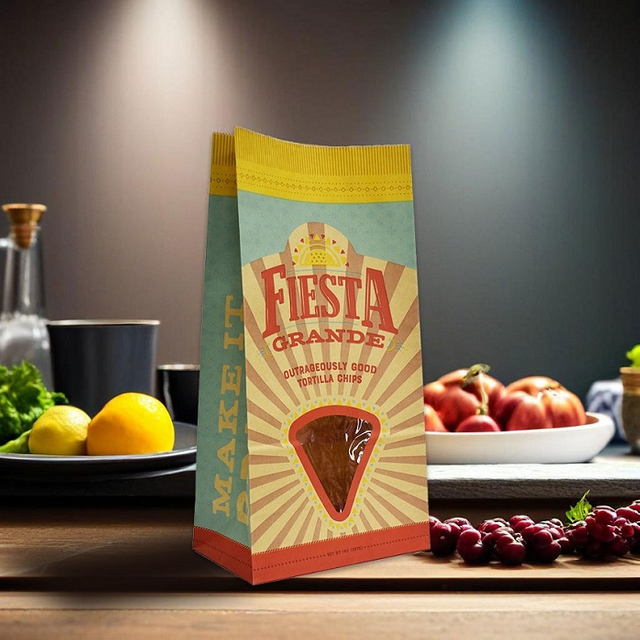 مخصصة حقيبة ورق رقائق تورتيلا بني تورتيلا بني من فئة الغذاء مع نافذة